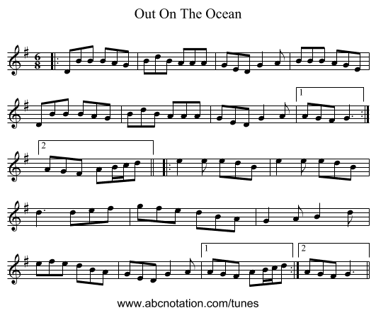 Out On The Ocean - staff notation