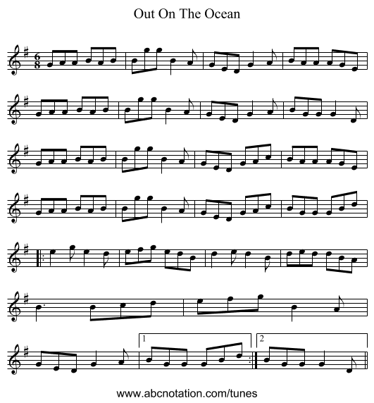 Out On The Ocean - staff notation