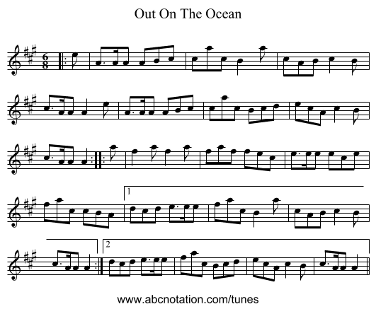 Out On The Ocean - staff notation