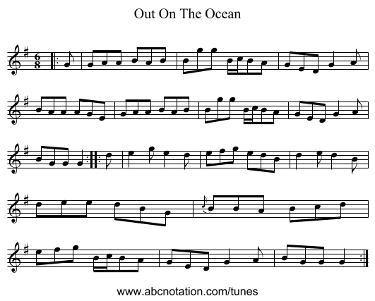 Out On The Ocean - staff notation