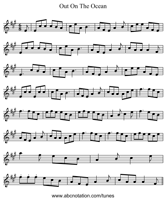 Out On The Ocean - staff notation
