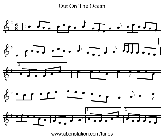 Out On The Ocean - staff notation