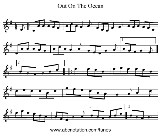 Out On The Ocean - staff notation