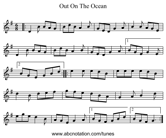 Out On The Ocean - staff notation