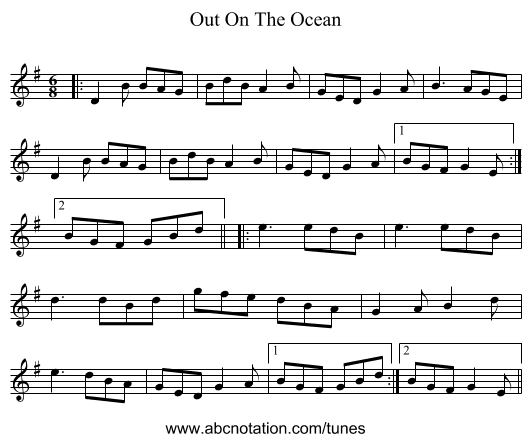 Out On The Ocean - staff notation