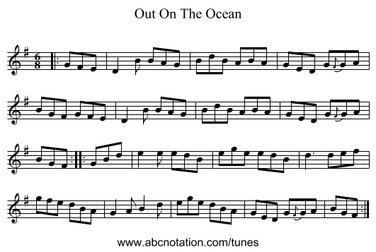 Out On The Ocean - staff notation