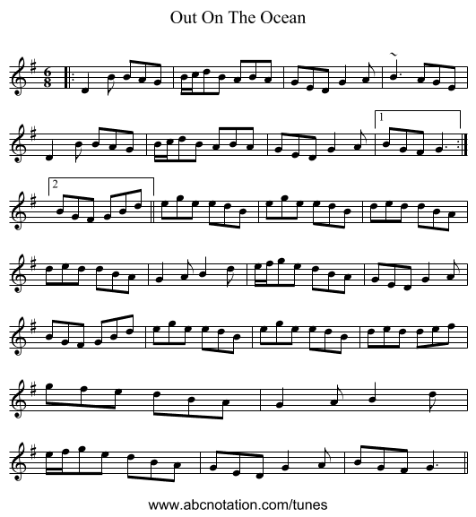 Out On The Ocean - staff notation