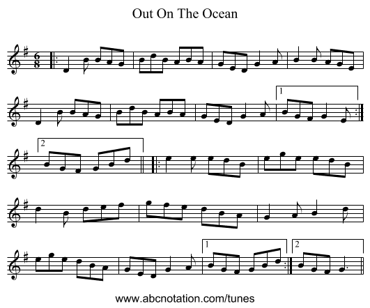 Out On The Ocean - staff notation