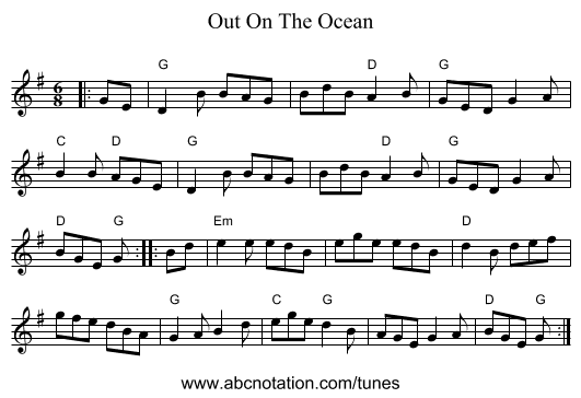 Out On The Ocean - staff notation