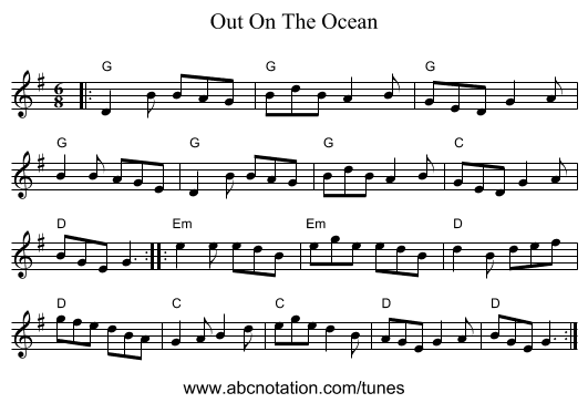 Out On The Ocean - staff notation