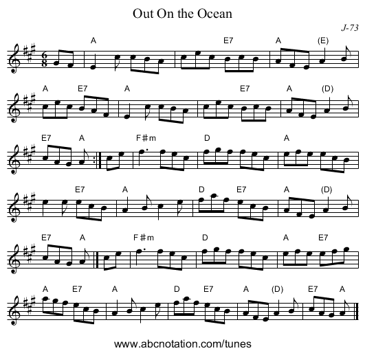 Out On the Ocean - staff notation