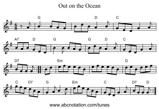 Out on the Ocean - staff notation