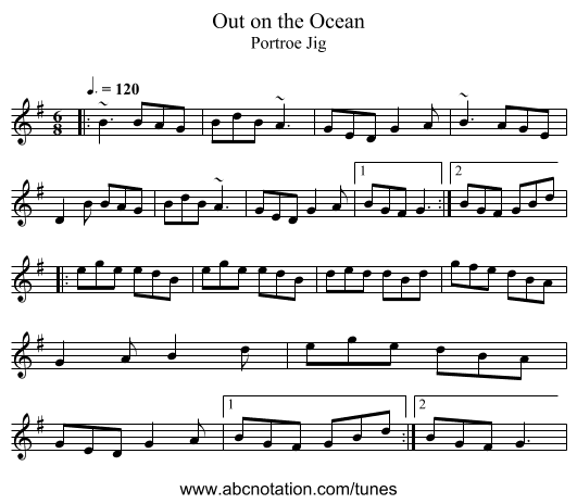 Out on the Ocean - staff notation