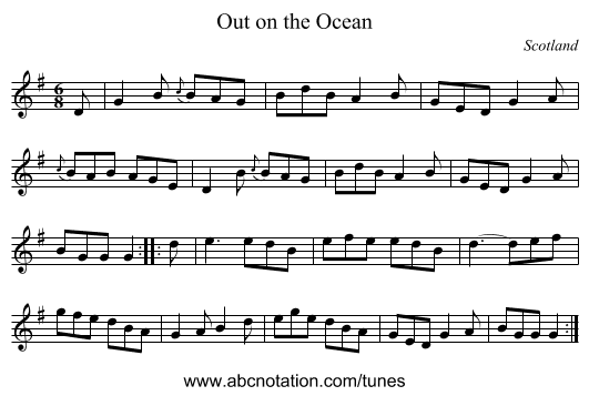 Out on the Ocean - staff notation