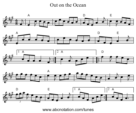Out on the Ocean - staff notation