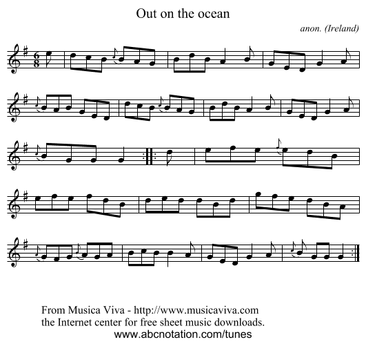 Out on the ocean - staff notation