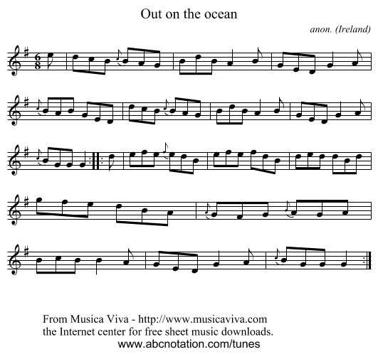 Out on the ocean - staff notation