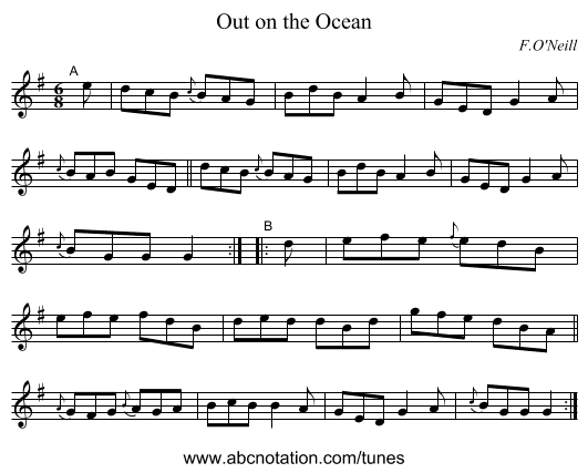 Out on the Ocean - staff notation