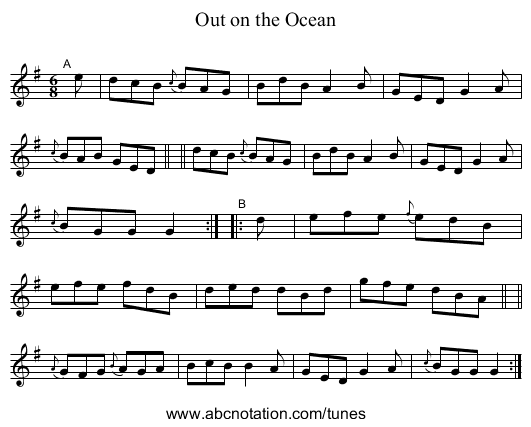 Out on the Ocean - staff notation