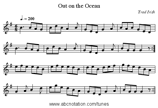 Out on the Ocean - staff notation