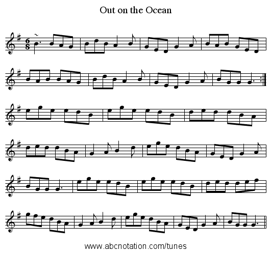Out on the Ocean - staff notation
