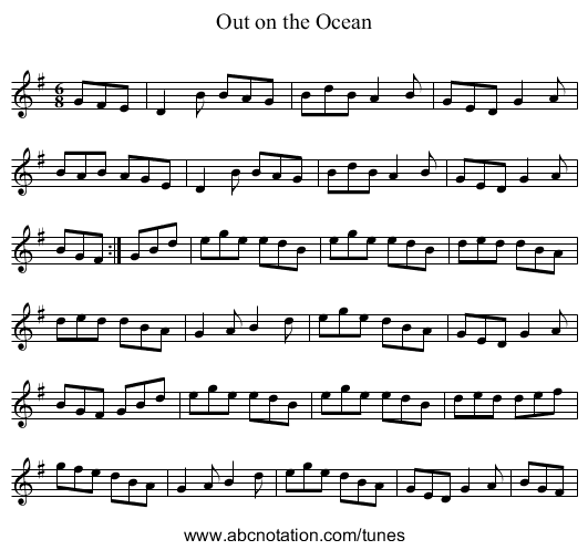 Out on the Ocean - staff notation