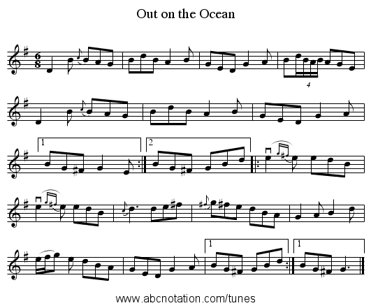 Out on the Ocean - staff notation