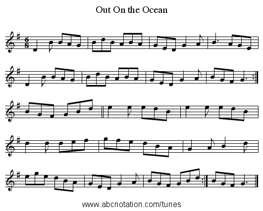Out On the Ocean - staff notation