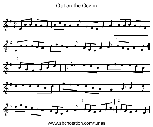 Out on the Ocean - staff notation