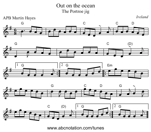Out on the ocean - staff notation