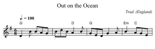 Out on the Ocean - staff notation