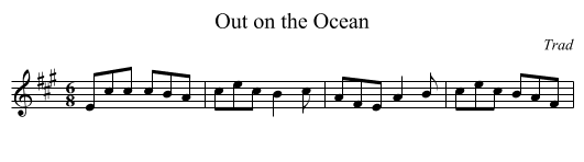 Out on the Ocean - staff notation