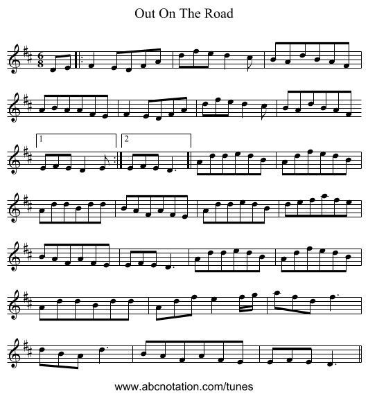 Out On The Road - staff notation