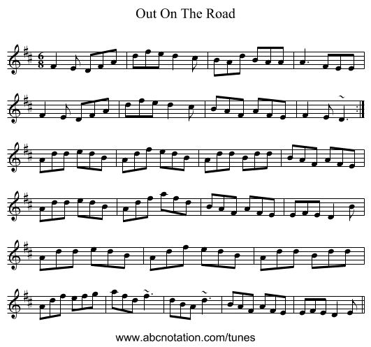 Out On The Road - staff notation