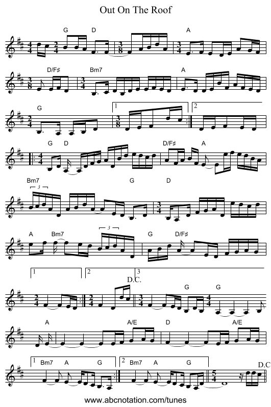 Out On The Roof - staff notation