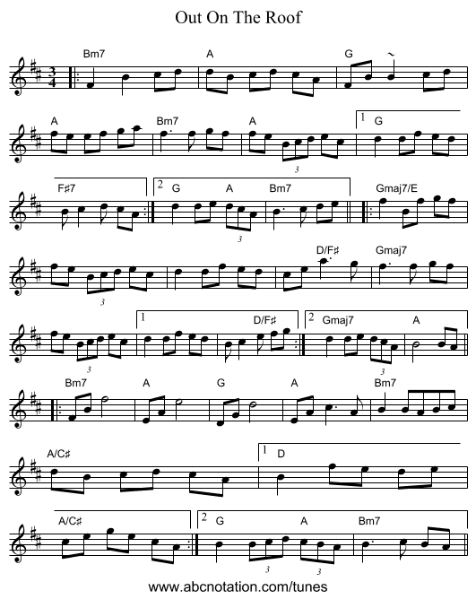 Out On The Roof - staff notation