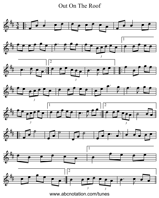 Out On The Roof - staff notation