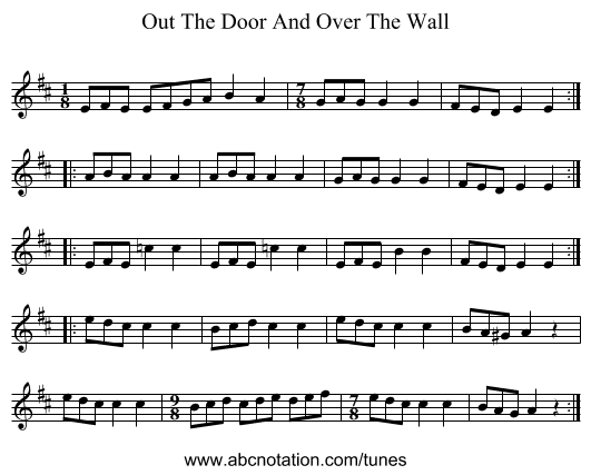 Out The Door And Over The Wall - staff notation