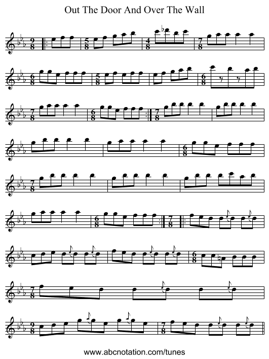 Out The Door And Over The Wall - staff notation
