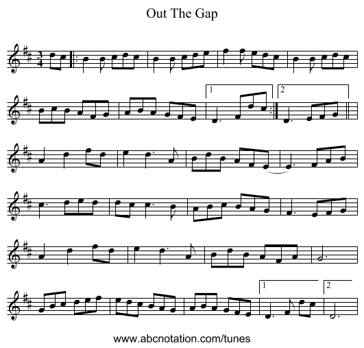 Out The Gap - staff notation