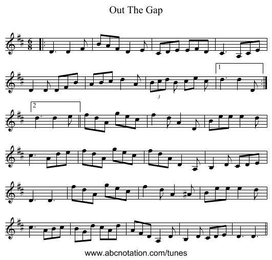Out The Gap - staff notation