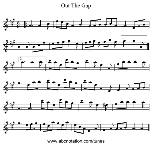 Out The Gap - staff notation