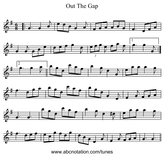 Out The Gap - staff notation