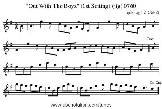Out With The Boys (1st Setting) (jig) 0760 - staff notation