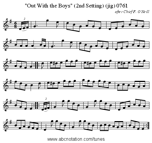 Out With the Boys (2nd Setting) (jig) 0761 - staff notation