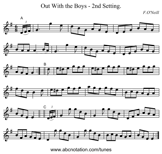 Out With the Boys - 2nd Setting. - staff notation