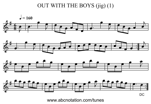OUT WITH THE BOYS (jig) (1) - staff notation