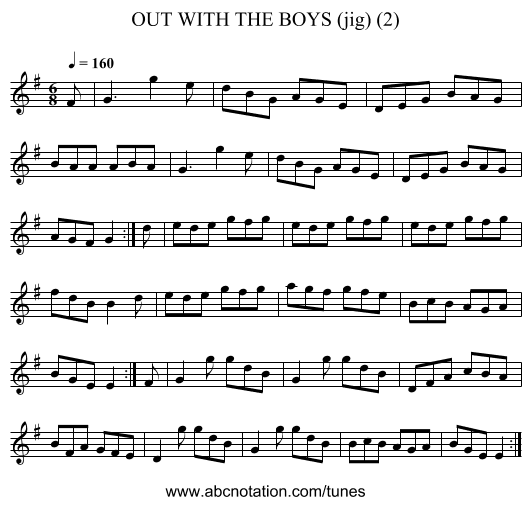 OUT WITH THE BOYS (jig) (2) - staff notation