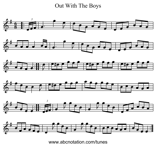 Out With The Boys - staff notation