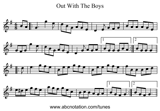 Out With The Boys - staff notation